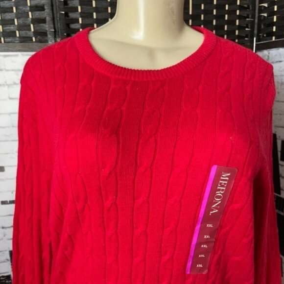 Merona Plus XXL Red Textured Crew Neck Ribbed Trim Long Sleeve Sweater - Picture 2 of 6